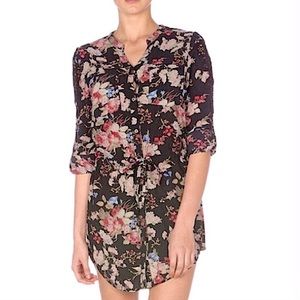 Miss Me Floral Dark Floral Mini Shirt Dress S Black